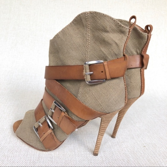 Nine West Peep Toe Canvas Stiletto Booties - Picture 4 of 8